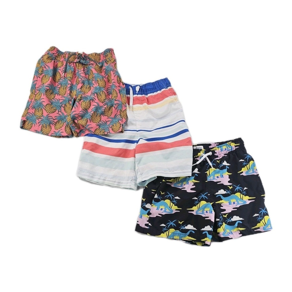 Lot Of 3 Boys Swim Trunks Shorts Small 6 Tropical Dinosaurs Pineapples Stripes
